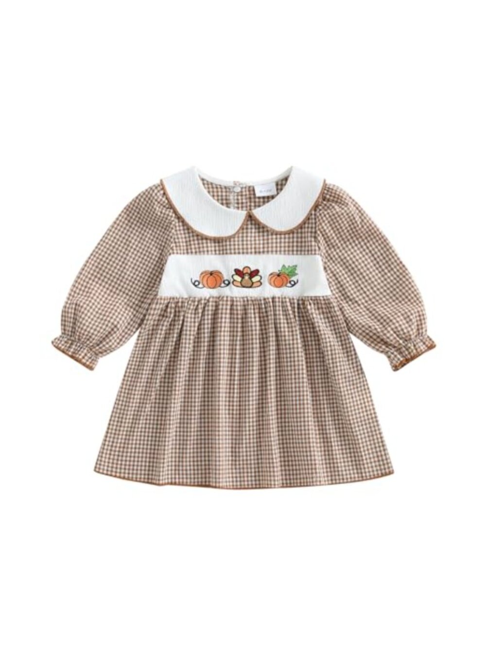 Toddler Girl Smocked Thanksgiving Dress Turkey Embroidery Long Sleeve Fall